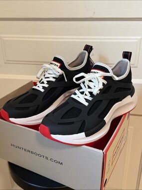 Hunter Black, White & Red Athletic Sneakers